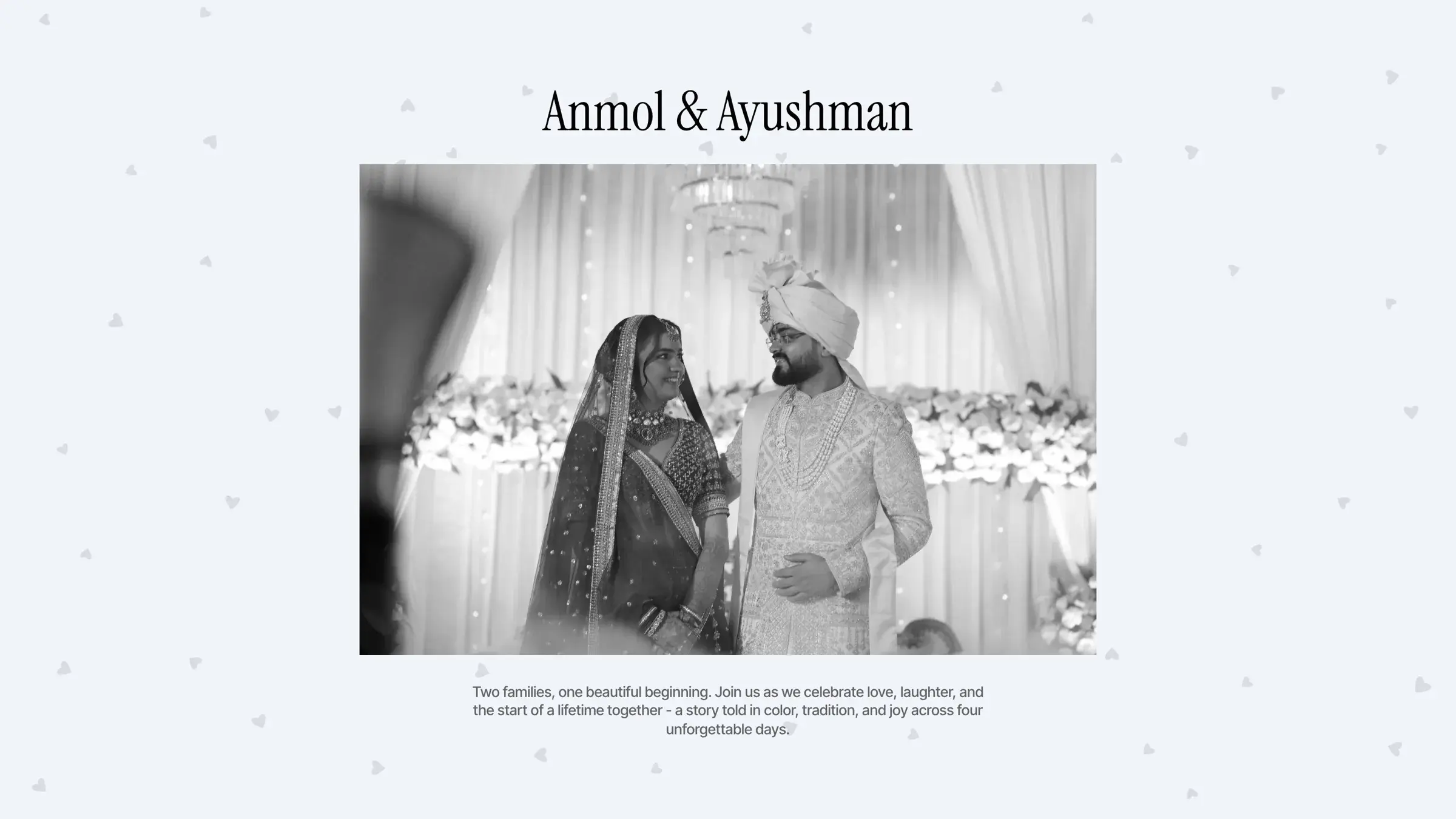 Anmol & Ayushman wedding website opening screen